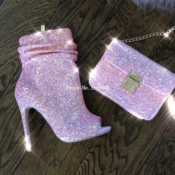 boots spotlight pink glitter high heel ankle sequined open toe side zipper folded banquet booties stiletto woman t-stage shoes, Black
boots spotlight pink glitter high heel ankle sequined open toe side zipper folded banquet booties stiletto woman t-stage shoes, Black