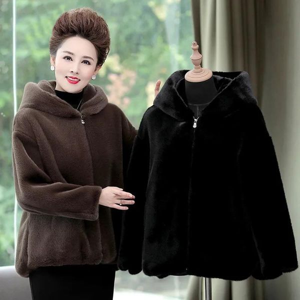 women's fur & faux plus size women coat winter warm imitation mink plush outerwear fashion casual mom short jacket, Black
women's fur & faux plus size women coat winter warm imitation mink plush outerwear fashion casual mom short jacket, Black