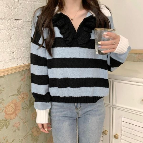 women's sweaters real s autumn and winter collar stripes, White;black