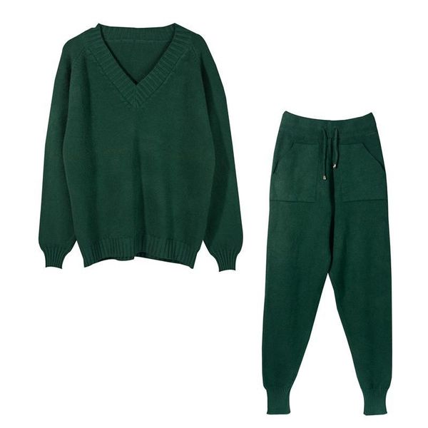 women's two piece pants 6-color ladies autumn and winter warm knitted v-neck sweater high waist casual suit, White
women's two piece pants 6-color ladies autumn and winter warm knitted v-neck sweater high waist casual suit, White