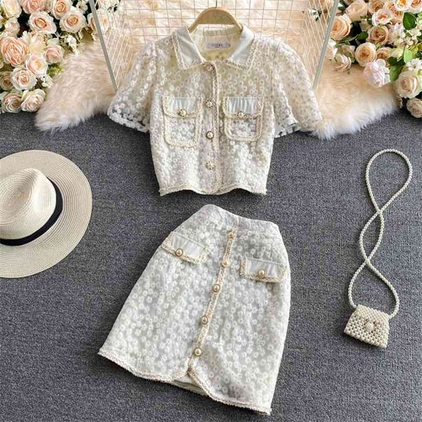 fashion pearl button single-breasted shirt and skirt suits summer lapel floral embroidered 2 piece sets 210602, White
fashion pearl button single-breasted shirt and skirt suits summer lapel floral embroidered 2 piece sets 210602, White