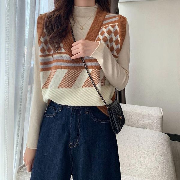 women's vests ins trend v sweater waistcoat knitted women wear vest coat, Black;white
women's vests ins trend v sweater waistcoat knitted women wear vest coat, Black;white