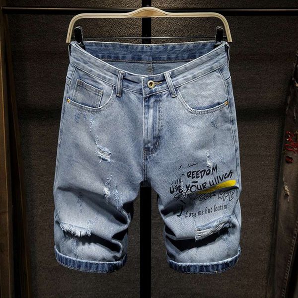 summer light color printed denim shorts men's brand loose straight tube chinese korean fashion hole 5-point pants, Blue
summer light color printed denim shorts men's brand loose straight tube chinese korean fashion hole 5-point pants, Blue