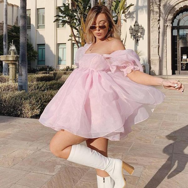 casual dresses 2021 women's mini princess dress elegant puff sleeve lace party court train prom short bandeau backless clubwear, Black;gray