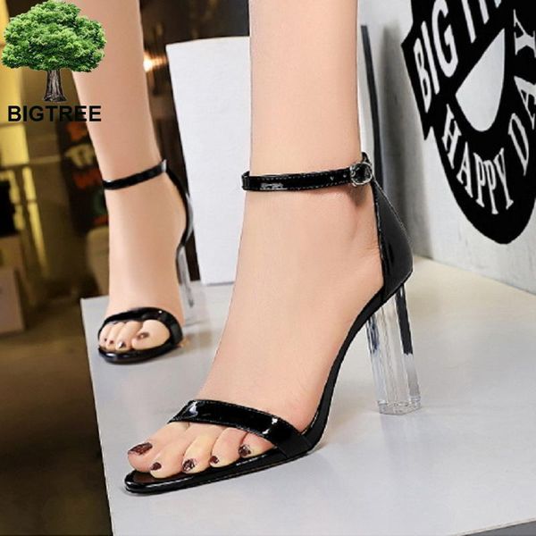 sandals bigtree shoes patent leather summer women's block heels transparent square heel high 43, Black
sandals bigtree shoes patent leather summer women's block heels transparent square heel high 43, Black