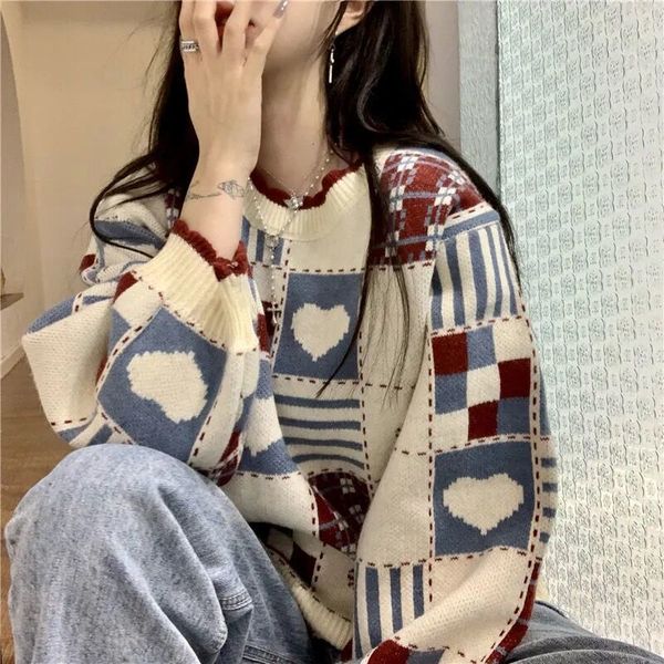 women's sweaters thick loose sweater women outerwear autumn winter new sweet college-style contrast color plaid female all-match c, White;black
women's sweaters thick loose sweater women outerwear autumn winter new sweet college-style contrast color plaid female all-match c, White;black