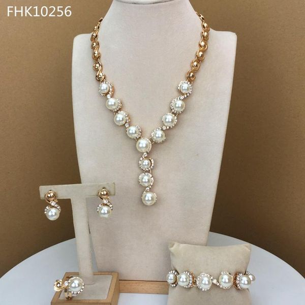 earrings & necklace yuminglai fashion jewelry sets rhinestone imitation pearl and beads bracelet ring fhk10256, Silver
