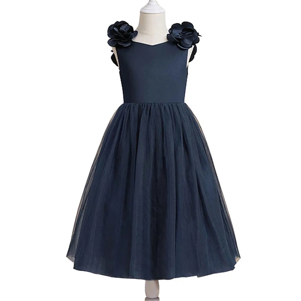 girl's dresses dark navy, Red;yellow