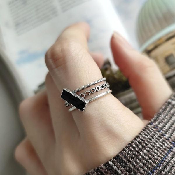 cluster rings retro authentic s925 sterling silver fine jewelry glaze three layers line with rectangle black enamel ring adjust tlj587, Golden;silver
cluster rings retro authentic s925 sterling silver fine jewelry glaze three layers line with rectangle black enamel ring adjust tlj587, Golden;silver