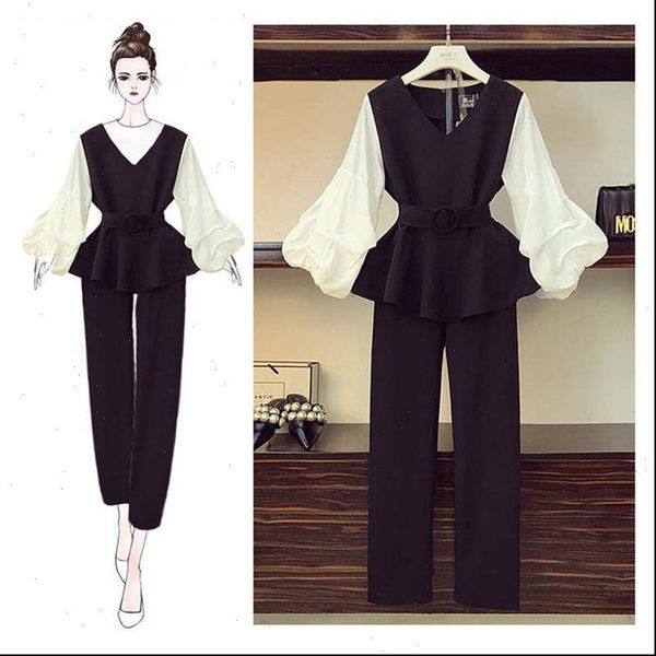 2021 spring autumn korean women v neck sashes slim shirt calf length pencil pant suit female plus size 4xl outfit sets, Gray
2021 spring autumn korean women v neck sashes slim shirt calf length pencil pant suit female plus size 4xl outfit sets, Gray