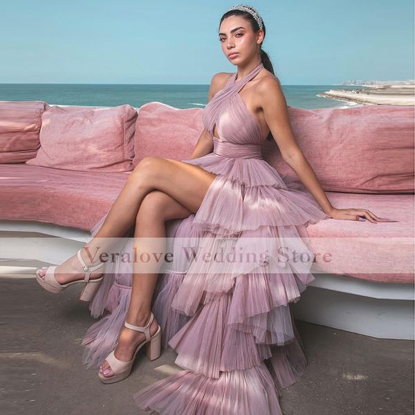 pink tiered tulle prom dress high low 2022 halter neck celebrity evening gowns custom made robe de soirée de mariage, Black
pink tiered tulle prom dress high low 2022 halter neck celebrity evening gowns custom made robe de soirée de mariage, Black