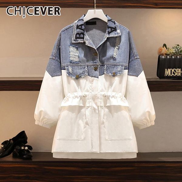 women's trench coats chicever patchwork denim windbreaker lapel lantern sleeve hit color drawstring plus size coat female 2021 spring f, Tan;black
women's trench coats chicever patchwork denim windbreaker lapel lantern sleeve hit color drawstring plus size coat female 2021 spring f, Tan;black