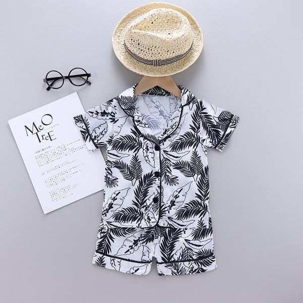 clothing sets children's home clothes leaves boys' and girls' ice pajamas short sleeve suit button, White
clothing sets children's home clothes leaves boys' and girls' ice pajamas short sleeve suit button, White