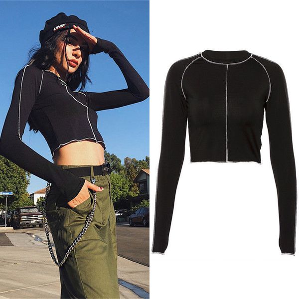 new women long mouwen slim fit street stylish cool black t-shirt short stretch trui tea mujer manga larga, White
new women long mouwen slim fit street stylish cool black t-shirt short stretch trui tea mujer manga larga, White