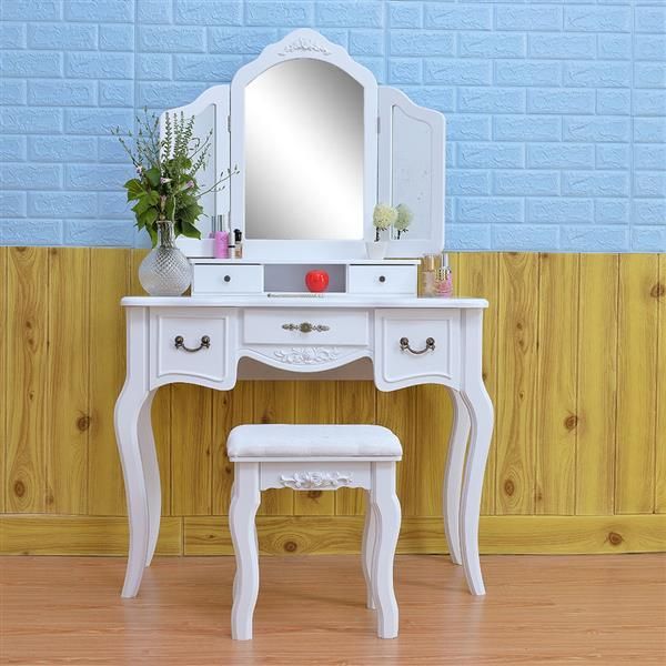 bedroom furniture nordic luxury storage cabinet tri-fold mirror dresser with dressing stool white girl makeup table
bedroom furniture nordic luxury storage cabinet tri-fold mirror dresser with dressing stool white girl makeup table