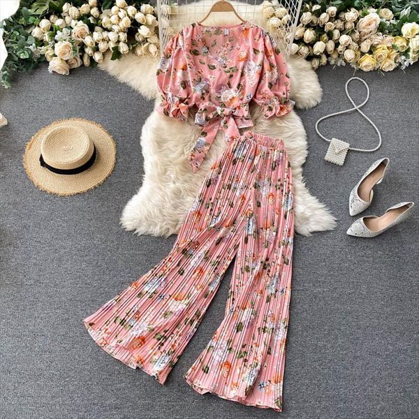 two piece suit bowknot decorated womenpant v neck puff sleeve short all match pleated wide leg pants uk567, White
two piece suit bowknot decorated womenpant v neck puff sleeve short all match pleated wide leg pants uk567, White