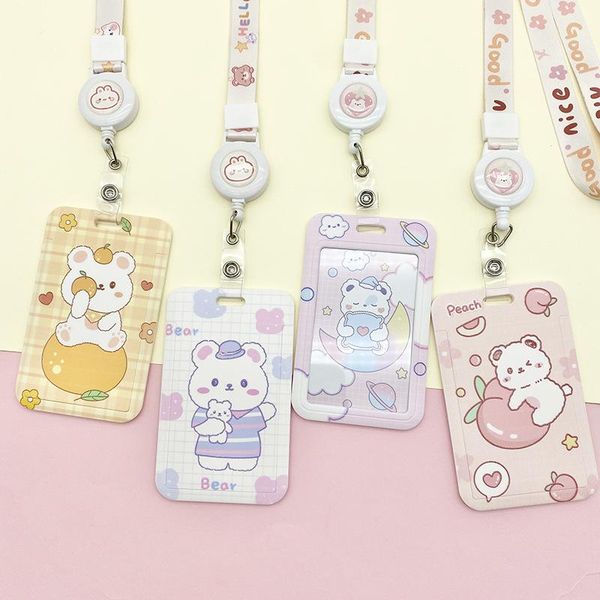 card holders 2021 cartoon cute bear set simple retractable lanyard student meal certificate bus protective cover bag keychain, Brown;gray
card holders 2021 cartoon cute bear set simple retractable lanyard student meal certificate bus protective cover bag keychain, Brown;gray