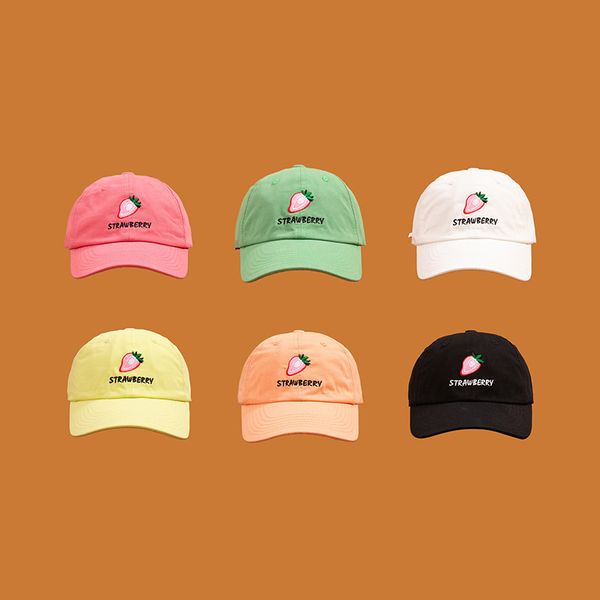 baseball spring summer versatile small letter strawberry soft men's and women's sun hat sunscreen cap, Black;white 
baseball spring summer versatile small letter strawberry soft men's and women's sun hat sunscreen cap, Black;white