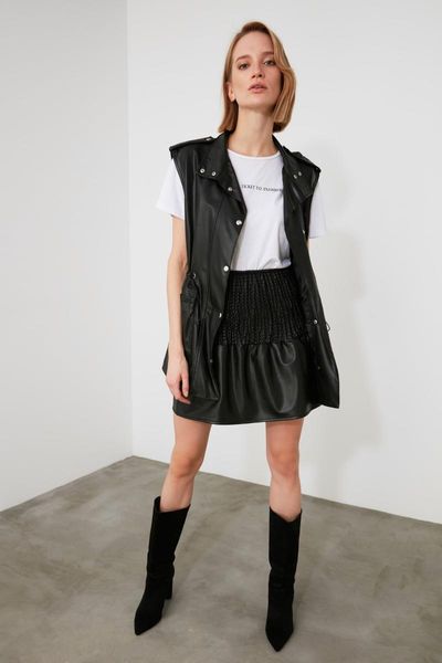 skirts trendyol flounces leather skirt twoaw21et0506, Black 
skirts trendyol flounces leather skirt twoaw21et0506, Black