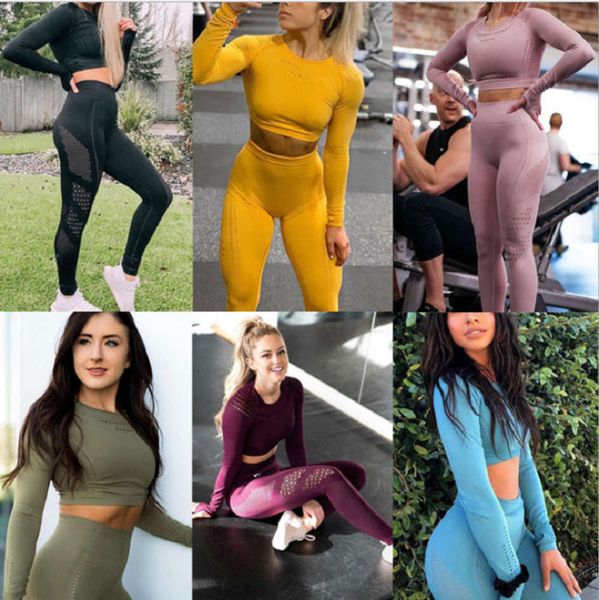 2021seamless yoga mesh female elastic navel jacket trousers fitness suit, Gray