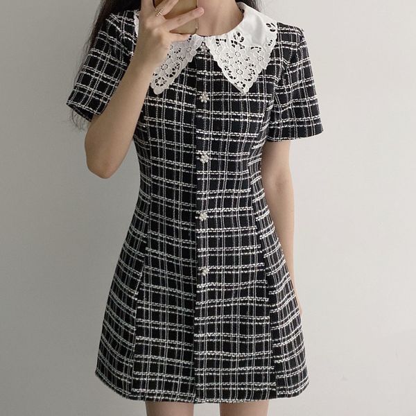 casual dresses summer 2021 vintage patchwork tweed mini women single-breasted short sleeve vestidos de mujer casual robe femme s5n, Black;gray
casual dresses summer 2021 vintage patchwork tweed mini women single-breasted short sleeve vestidos de mujer casual robe femme s5n, Black;gray