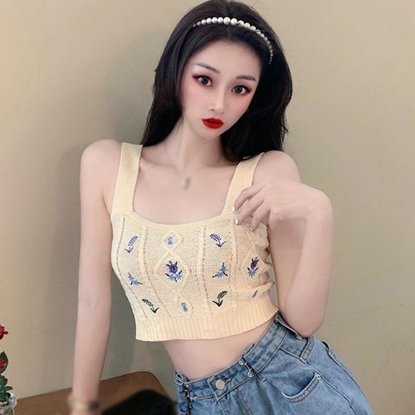 women's tanks & camis knitted summer sweet floral embroidery pattern tank girls fashion wild slim sling vest, White
women's tanks & camis knitted summer sweet floral embroidery pattern tank girls fashion wild slim sling vest, White