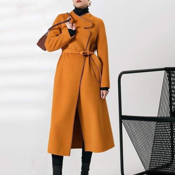 women's wool & blends double sided cashmere coat in autumn and winter slim fit thin simple parchment stitched tweed female-821, Black
women's wool & blends double sided cashmere coat in autumn and winter slim fit thin simple parchment stitched tweed female-821, Black