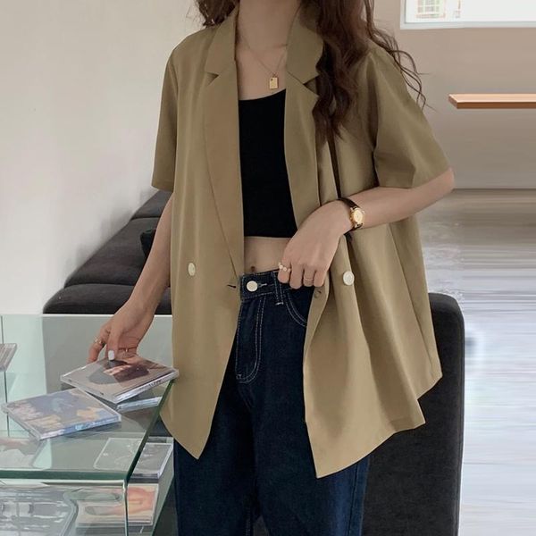 women's jackets 2021 autumn korean style loose casual short-sleeved suit small thin jacket coats women, Black;brown
women's jackets 2021 autumn korean style loose casual short-sleeved suit small thin jacket coats women, Black;brown