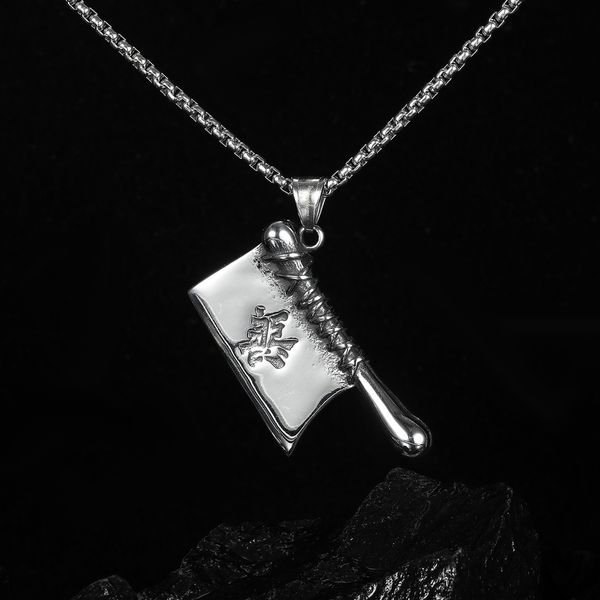 new accessories personalized fashion korean pendant men's street domineering good and evil kitchen knife titanium steel necklace, Silver
new accessories personalized fashion korean pendant men's street domineering good and evil kitchen knife titanium steel necklace, Silver