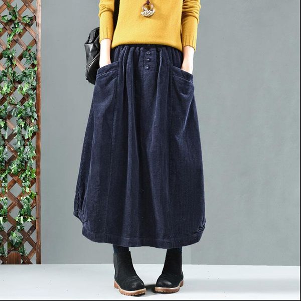 spring autumn casual ladies bud skirts vintage women elastic waist winter corduroy skirts loose pocket button solid color, Black
spring autumn casual ladies bud skirts vintage women elastic waist winter corduroy skirts loose pocket button solid color, Black