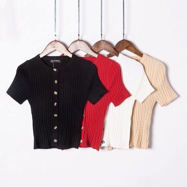 t shirt 2021 spring round neck short sleeve single breasted slim solid color knitted cardigan women's, White
t shirt 2021 spring round neck short sleeve single breasted slim solid color knitted cardigan women's, White