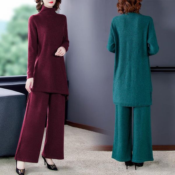 women's two piece pants fashion autumn winter knitted suit wide leg two-piece set temperament plus size trousers year-old female costum, White
women's two piece pants fashion autumn winter knitted suit wide leg two-piece set temperament plus size trousers year-old female costum, White