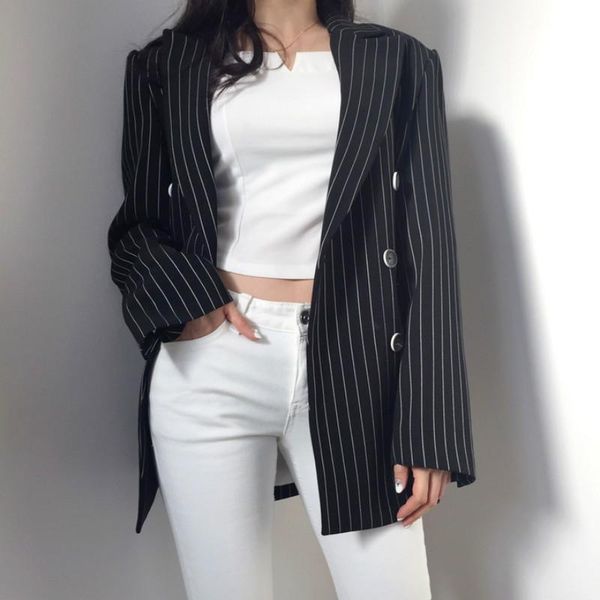 women's jackets 2021 autumn striped double breasted buttons pockets suit notched collar england style office ol outwear, Black;brown
women's jackets 2021 autumn striped double breasted buttons pockets suit notched collar england style office ol outwear, Black;brown