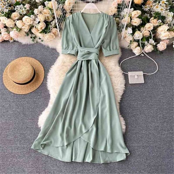 women summer midi french dress sweet v-neck puff sleeve high waist elegant woman dresses female clothing year as 210701, Black;gray
women summer midi french dress sweet v-neck puff sleeve high waist elegant woman dresses female clothing year as 210701, Black;gray