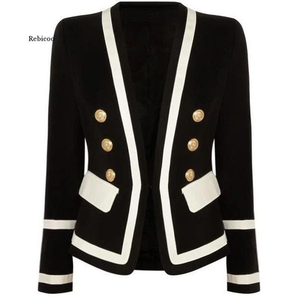 new fashion designer blazer women's classic black white color block metal buttons blazer jacket outer wear, White;black
new fashion designer blazer women's classic black white color block metal buttons blazer jacket outer wear, White;black