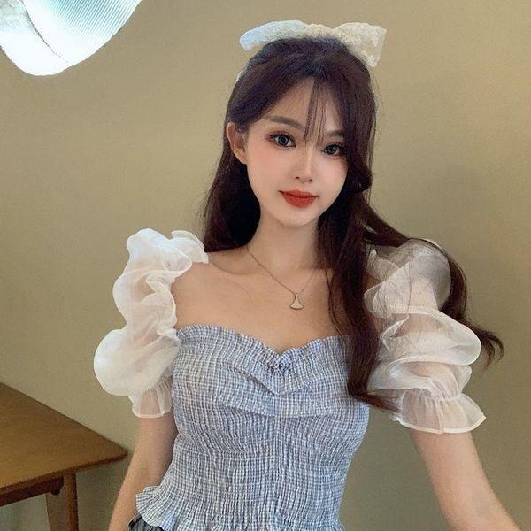 women's blouses & shirts women blouse shirt 2021 summer short chiffon puff sleeve plaid for blusas ropa de mujer, White
women's blouses & shirts women blouse shirt 2021 summer short chiffon puff sleeve plaid for blusas ropa de mujer, White