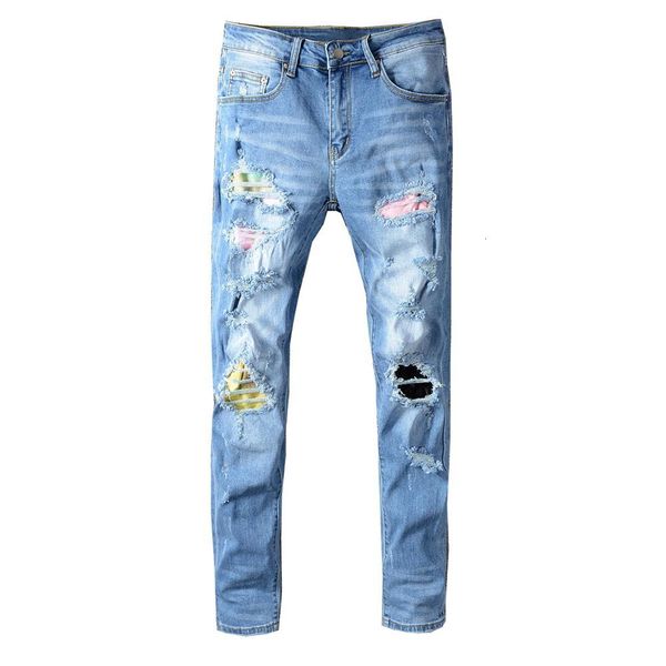 2021 new men's male trousers street fashion casual brand autumn light blue knife cut hole patch jeans stretch slim slimming pants f7x8
2021 new men's male trousers street fashion casual brand autumn light blue knife cut hole patch jeans stretch slim slimming pants f7x8