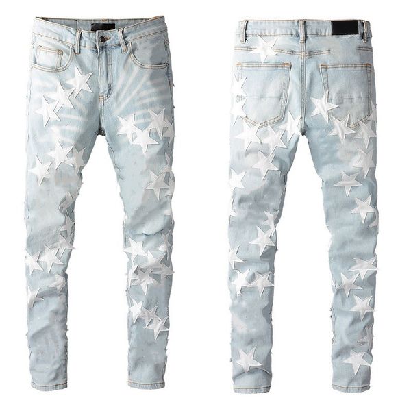 summer skinny hole jeans design style mens regular washed star pattern pants casual slim lightweight denim, Blue
summer skinny hole jeans design style mens regular washed star pattern pants casual slim lightweight denim, Blue