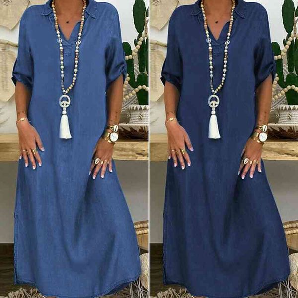 fashion denim summer short sleeve women dress solid color casual long loose dresses for ladies beach, Black;gray
fashion denim summer short sleeve women dress solid color casual long loose dresses for ladies beach, Black;gray