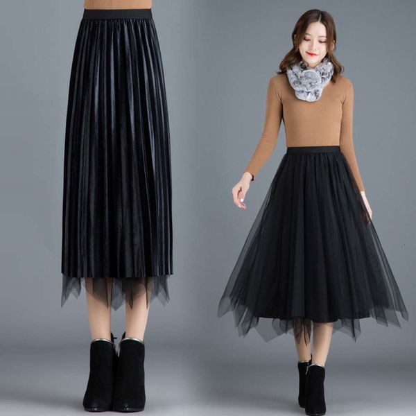 autumn and winter 2020 new double side mesh a-line fairy yarn medium length velvet pleated skirt, Black;gray
autumn and winter 2020 new double side mesh a-line fairy yarn medium length velvet pleated skirt, Black;gray