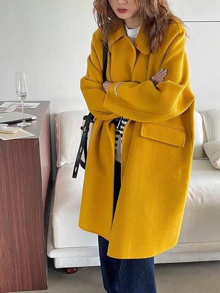 women's wool & blends 2021 solid korean vintage autumn winter long woolen coats women cashmere jacket 100% double sides coat female, Black
women's wool & blends 2021 solid korean vintage autumn winter long woolen coats women cashmere jacket 100% double sides coat female, Black