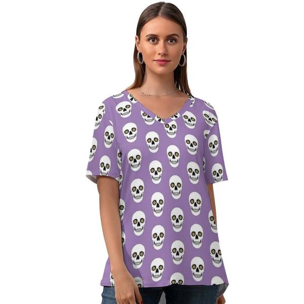 women's t-shirt skull tee shirt kawaii print women t v neck short-sleeve street fashion tshirt large size, White
