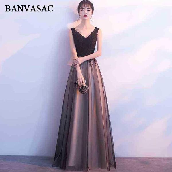 party dresses banvasac 2021 v neck lace appliques a line long evening elegant embroidery open back prom gowns, White;black
party dresses banvasac 2021 v neck lace appliques a line long evening elegant embroidery open back prom gowns, White;black