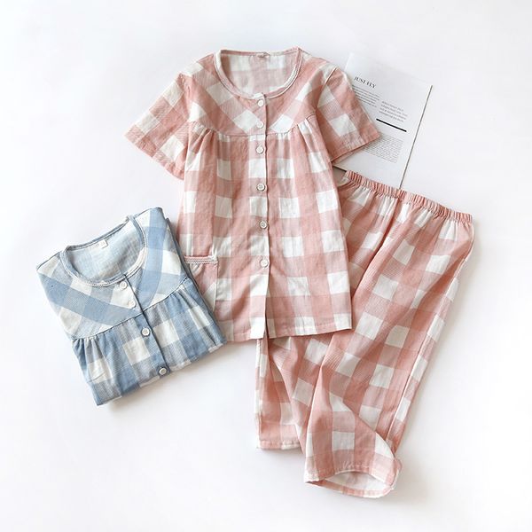 2021 new plaid pajamas ladies spring and summer thin section short-sleeved cropped trousers cotton two-piece suit home service women 6h2a, Black;brown
2021 new plaid pajamas ladies spring and summer thin section short-sleeved cropped trousers cotton two-piece suit home service women 6h2a, Black;brown