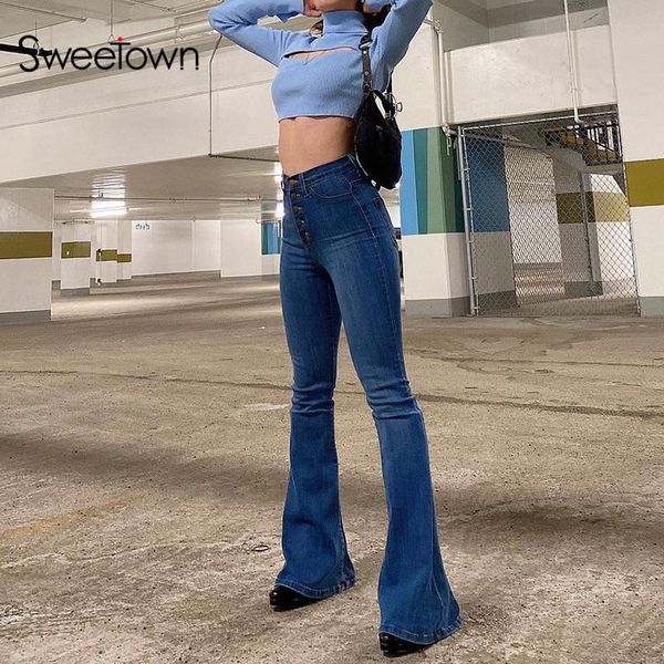 sweetown 90s aesthetic cyber y2k flare jeans women slim high waist denim pants vintage button pantalons capris trousers, Blue
sweetown 90s aesthetic cyber y2k flare jeans women slim high waist denim pants vintage button pantalons capris trousers, Blue