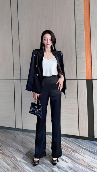 women's two piece pants 2021 spring summer women diamonds double breasted blazer coat + casual long trouse suits 2 color gdnz 3.10, White
women's two piece pants 2021 spring summer women diamonds double breasted blazer coat + casual long trouse suits 2 color gdnz 3.10, White