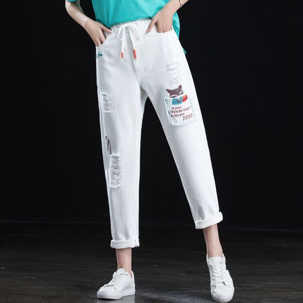women white brem spring fashion boyfriend high-waisted hole hare brim ladies loose ankle-length pants yntd, Blue
women white brem spring fashion boyfriend high-waisted hole hare brim ladies loose ankle-length pants yntd, Blue