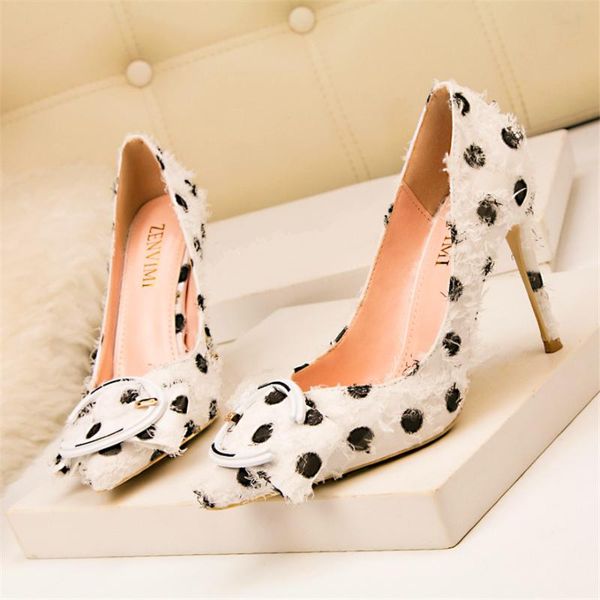 dress shoes white black polka dot elegant women high heels office fashion metal buckle pointed toe pumps ladies party size 34-41
dress shoes white black polka dot elegant women high heels office fashion metal buckle pointed toe pumps ladies party size 34-41