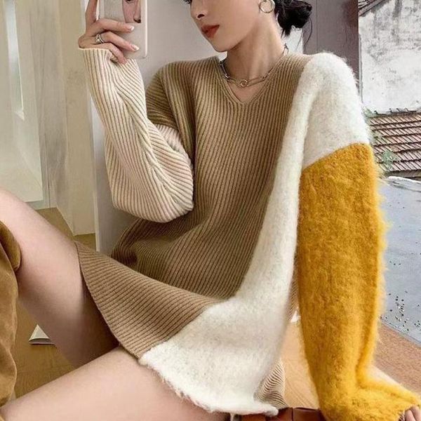 women's sweaters zcwxm winter knitted sweater women long raglan sleeve v-neck design lazy loose splicing korean style yellow/blue pullo, White;black
women's sweaters zcwxm winter knitted sweater women long raglan sleeve v-neck design lazy loose splicing korean style yellow/blue pullo, White;black