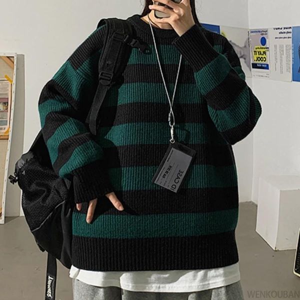 men's sweaters oversized men autumn winter pullovers harajuku streetwear male green striped knitted ropa hombre, White;black
men's sweaters oversized men autumn winter pullovers harajuku streetwear male green striped knitted ropa hombre, White;black